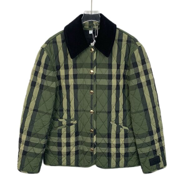 Burberry Diamond Quilted Checkered Jacket XS Green Cotton Blend With Corduroy La